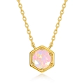 Collar de plata S925 bañada en oro con colgante de ópalo hexagonal en acabado dorado - Opalo Sintético de Octubre