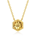 Collar de plata S925 con colgante hexagonal y gema amarilla facetada en oro puro - Noviembre Citrino