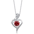 Collana in argento S925 con pendente cuore rosa e pietra portafortuna rossa brillante - Zirconia Rosso Granato (Gennaio)