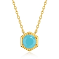 Collar minimalista de plata S925 chapado en oro con colgante hexagonal de piedra azul - Turquesa de Diciembre