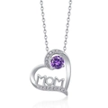 Collar MOM de plata S925 con colgante de corazón, gema púrpura y detalles de diamantes - Febrero - Circonia Púrpura