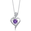 Collana cuore rosa in argento S925 con ciondolo in pietra di zircone viola - Zirconia Rosso Porpora (Febbraio)