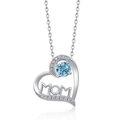Collar MOM de corazón en plata S925 con gema azul claro y pavé de circonitas brillo - Marzo - Circonia Azul Claro