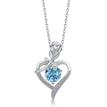 Collana in argento S925 con pietra portafortuna azzurra e design a cuore e rosa - Zirconia Blu Acquamarina (Marzo)