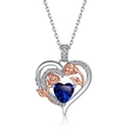 S925 silver heart necklace with dark blue gemstone and rose gold flower accents - Pendant Only (Without Chain) / September Birthstone (Blue Corundum)