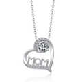 Collar de corazón MOM en plata con gema redonda central en un elegante engaste de garras - Abril - Moissanita