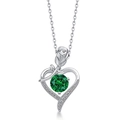 Collana cuore rosa in argento S925 con pietra verde smeraldo e zirconi bianchi luminosi - Zirconia Verde (Maggio)