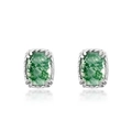 Vintage silver stud earrings with cushion-cut green moss agate stones and twisted metal design - 925 Silver / Green Moss