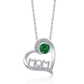 S925 silver MOM heart necklace with a round green gemstone and sparkling accent stones - May - Green Zirconia