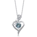 Collier cœur et rose en argent S925 avec un pendentif brillant en pierre bleue ronde - Corindon Alexandrite (Juin)