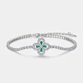 Elegante bracciale in argento con quadrifoglio, smeraldo verde e zirconi brillanti - Argento 925 / Bracciale a Quadrifoglio - Smeraldo Creato in Laboratorio