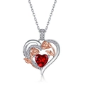 S925 silver heart necklace with red gemstone and rose gold flower pendant detail - Pendant Only (Without Chain) / January Birthstone (Garnet Red Zirconia)