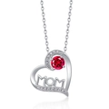 S925 silver MOM heart necklace with a brilliant red gemstone and pave settings - July - Ruby Red
