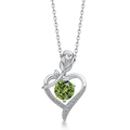 Collier cœur en argent S925 avec rose et pendentif pierre de naissance verte - Zirconia Vert Péridot (Août)