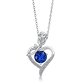 Collier cœur et rose en argent S925 avec pierre précieuse bleu foncé et cristaux - Corindon Bleu (Septembre)