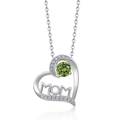 S925 silver heart necklace with MOM engraving and a round green gemstone pendant - August - Peridot Green Zirconia