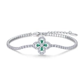 Bracciale a quadrifoglio argento con smeraldi a goccia e accenti di cristallo brillanti - Bracciale / Bracciale In Smeraldo Coltivato