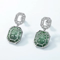 S925 silver drop earrings with emerald-cut natural green moss agate and zircon pavé - 925 Silver / Natural Moss Agate (13*15.5mm Stone)