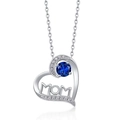 S925 silver MOM heart necklace with deep blue gemstone and white zircon accents - September - Blue Corundum Zirconia