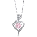Collier en argent S925 avec pendentif cœur rose et cristal de pierre de naissance - Zirconia Rose (Octobre)