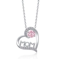 S925 sterling silver heart MOM necklace with a pink gemstone pendant and zircon accents - October - Pink Zirconia
