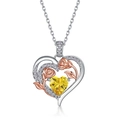 S925 silver heart necklace with rose gold flower and yellow heart birthstone - Pendant Only (Without Chain) / November Birthstone (Golden Yellow Zirconia)
