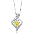 Collier cœur et rose en argent S925 avec pendentif pierre de naissance jaune ronde - Zirconia Jaune d'Or (Novembre)