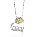 S925 silver MOM heart necklace featuring a sparkling yellow gemstone and pave crystals - November - Golden Yellow Zirconia