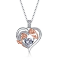 S925 silver heart necklace featuring rose gold floral accent and crystal gemstone - Pendant Only (Without Chain) / April Birthstone (White Zirconia)