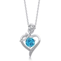 Collier cœur en argent S925 avec pierre de naissance bleue et motif de rose délicat - Bleu Zircon (Décembre)