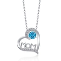 S925 silver MOM heart necklace with a brilliant blue gemstone pendant for mothers - December - Sea Blue Zirconia