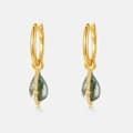 Pendientes de gota en ágata musgosa y plata S925 bañada en oro con detalles de circón - Pendientes colgantes