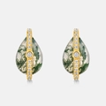 Pendientes de ágata de musgo natural en forma de gota de plata S925 bañada en oro - Stud aretes