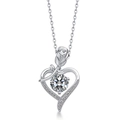 Collier en argent S925 avec cœur et rose, orné d'une pierre de naissance ronde - Zirconia Blanc (Avril)