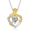 S925 silver heart necklace featuring gold rose detail and heart-cut crystal - April Crystal White (With Chain)
