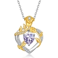 S925 silver heart necklace featuring a golden rose and a vibrant purple gemstone - June Alexandrite Purple Pendant Only (Without Chain)
