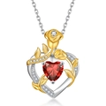 S925 silver heart necklace with red gem and gold rose detail for women - July Ruby Red (With Chain)
