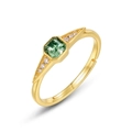 S925 Silber vergoldeter Ring mit quadratischem Moosachat und Zirkonia Akzenten - Einstellbar Offen / Grünes Moos