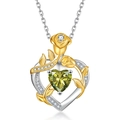 S925 silver heart necklace with golden rose and heart-shaped green emerald - August Peridot Green Pendant Only (Without Chain)