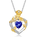 S925 silver heart necklace featuring a dark blue sapphire stone and golden rose detail - December Turquoise Blue Pendant Only (Without Chain)