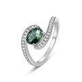 Bague en argent S925 avec agate mousse naturelle, anneau torsadé et zircons étincelants - US8# / Mousse Verte