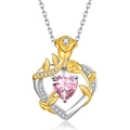 S925 silver heart necklace with pink gemstone and gold rose detail for women - October Tourmaline Pink Pendant Only (Without Chain)