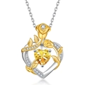 S925 silver heart rose necklace with yellow gemstone and sparkling pavé diamonds - November Citrine Yellow Pendant Only (Without Chain)