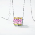 Collier pendentif cylindre en argent S925 avec zircons colorés à coupe rectangulaire - Argent 925 / Plaqué Or Blanc Argent Épais (Avec Chaîne)
