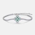 Bracciale tennis a quadrifoglio in argento con smeraldi verdi e cristalli scintillanti - Bracciale / Bracciale In Smeraldo Coltivato