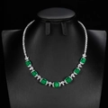 Collier luxueux en argent S925 avec sept pierres précieuses vertes taille émeraude - Argent 925 / Verre vert