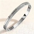 Elegante bracciale in acciaio inossidabile con cristalli e dettagli a doppia fila - Stile Strass Argentato (46-C-3)