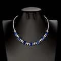 Luxuriöse S925 Silberhalskette mit rechteckigen tiefblauen Saphir-Edelsteinen - 925er Silber / Laborgezüchteter Saphir