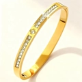 Elegant gold plated stainless steel clover bangle with sparkling crystals for women - Gold Clover Center Zirconia (47-B-4)
