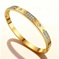 Polished gold-plated stainless steel bracelet with diamond-cut zircon stone clusters - Gold Geometric Paved Zirconia (52-C--4)